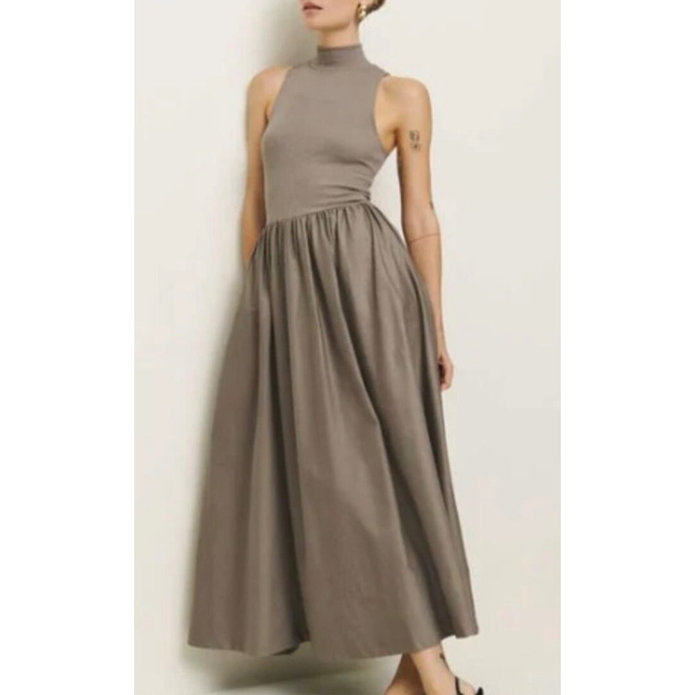 Reformation Sai Dress Women S Taupe Brown Turtleneck Quiet Luxury Minimalist